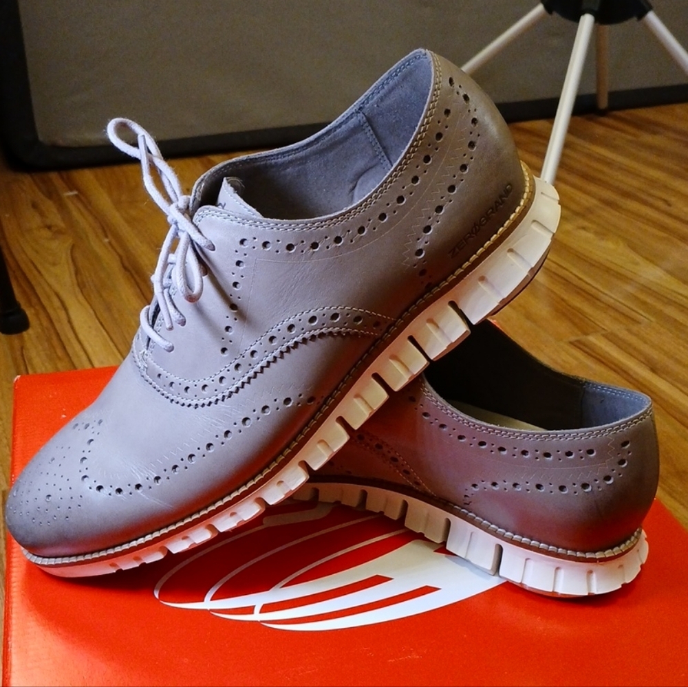 Cole Haan Zero Grand Gray Wingtip Sneakers white Soles Mens 11 W New Gray
